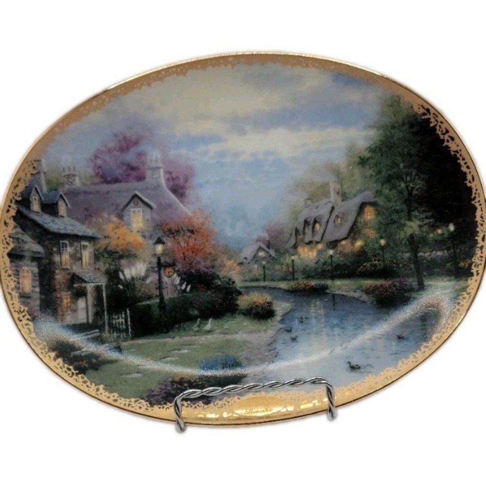 Thomas Kinkade Lamplight Brooke Oval Collector Plate 1994 Bradford Exchange